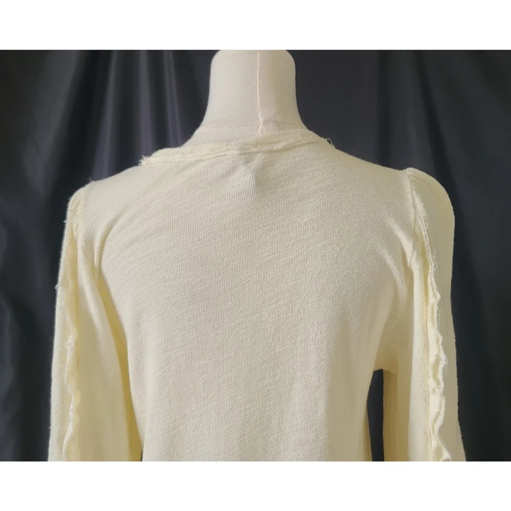 Anthropologie Pilcro Womens Cream Ruffle Sleeve Slub Knit Sweater Top XS